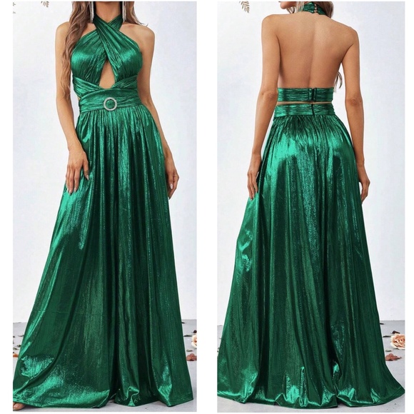 Luxe Metallic Cut out Halter Jumper Jumpsuit - Picture 6 of 6